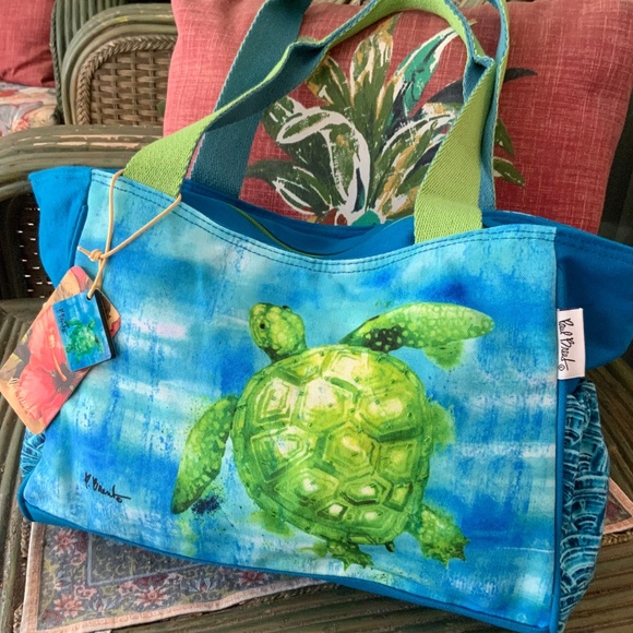 SEA TURTLE TROPICAL SUMMER Tote HANDBAG - SHOULDER  BAG 💙  NWT 💙 LIGHTWEIGHT - Picture 2 of 11